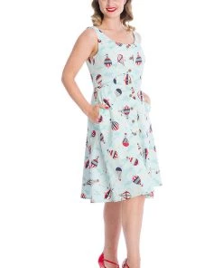 Banned Retro Vintage Globe Button Down Dress Hot Air Balloons