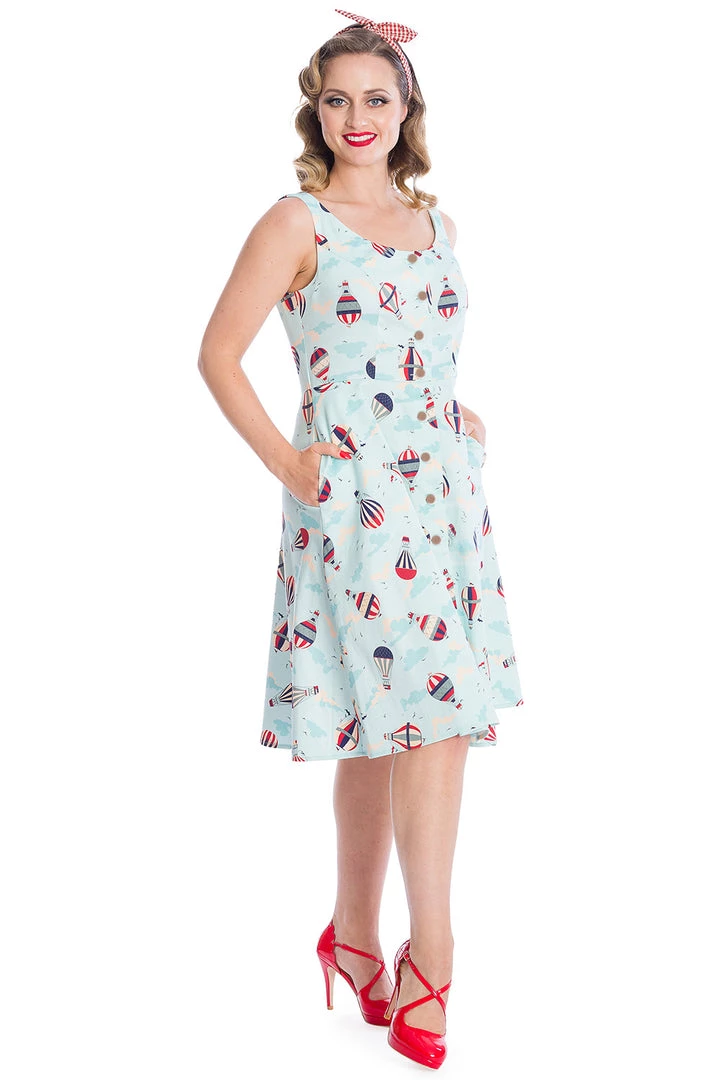 Banned Retro Vintage Globe Button Down Dress Hot Air Balloons 2 Banned Retro Vintage Globe Button Down Dress Hot Air Balloons