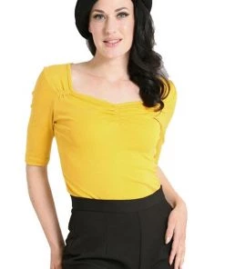 Clothing Hell Bunny Philippa Top In Mustard