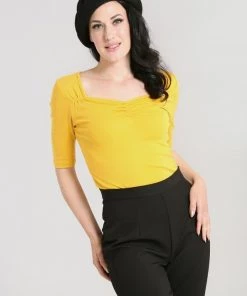 Clothing Hell Bunny Philippa Top In Mustard