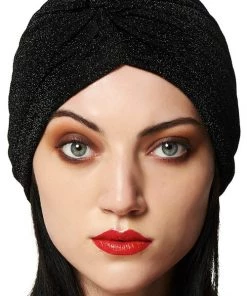 New Arrivals And Restocks Banned Warlock Turban In Black Stretch Lurex Sparkly 1920s