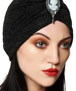 New Arrivals And Restocks Banned Warlock Turban In Black Stretch Lurex Sparkly 1920s
