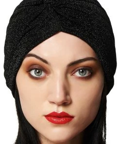 New Arrivals And Restocks Banned Warlock Turban In Black Stretch Lurex Sparkly 1920s