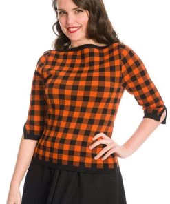 Winter Banned Houndstooth Knit Top In Orange