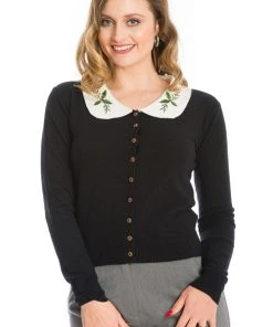 Winter Banned Happy Holly Cardigan In Black Christmas