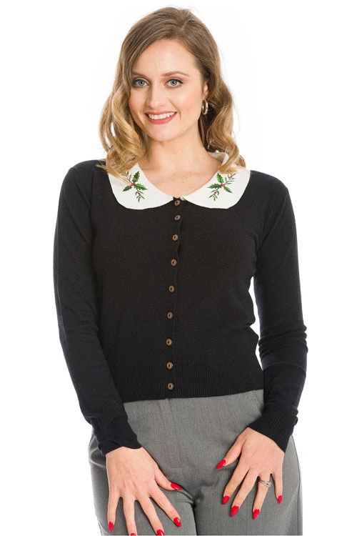 Winter Banned Happy Holly Cardigan In Black Christmas 1 Winter Banned Happy Holly Cardigan In Black Christmas