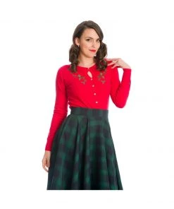 Banned Holly Go Lightly Cardigan In Red Christmas Winter