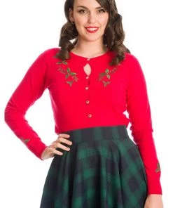 Banned Holly Go Lightly Cardigan In Red Christmas Winter