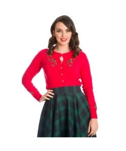 Banned Holly Go Lightly Cardigan In Red Christmas Winter