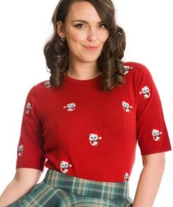 Banned Holly Cat Top In Red Christmas Winter