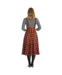 Banned Miss Spooky 50's Length Pinafore Dress In Orange And Black Tartan 10 Banned Miss Spooky 50's Length Pinafore Dress In Orange And Black Tartan