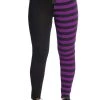 Banned Half Black Half Stripe Leggings In Black & Purple