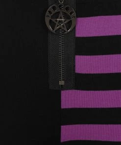 Banned Half Black Half Stripe Leggings In Black & Purple 9 Banned Half Black Half Stripe Leggings In Black & Purple