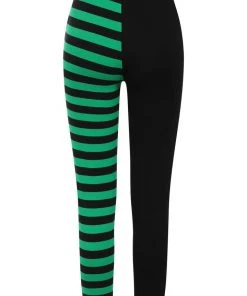 Banned Half Black Half Stripe Leggings In Black & Green 13 Banned Half Black Half Stripe Leggings In Black & Green