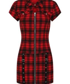 Banned Tartan Nights Mini Dress In Red Tartan Winter