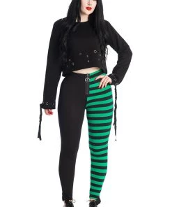 Banned Half Black Half Stripe Leggings In Black & Green 15 Banned Half Black Half Stripe Leggings In Black & Green