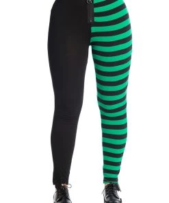 Banned Half Black Half Stripe Leggings In Black & Green 16 Banned Half Black Half Stripe Leggings In Black & Green