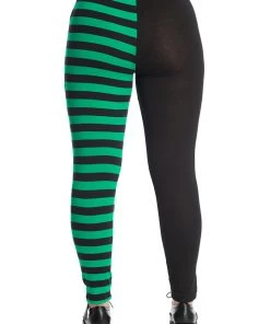 Banned Half Black Half Stripe Leggings In Black & Green 18 Banned Half Black Half Stripe Leggings In Black & Green