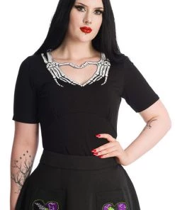 Banned Skeleton Heart Hands Top In Black