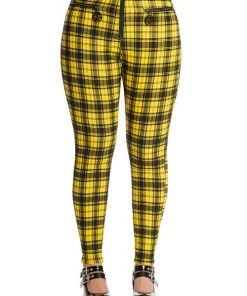 Winter Banned Damien Stretch Skinny Trousers In Yellow Tartan