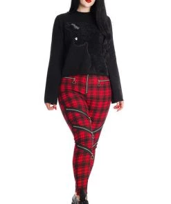 Banned Enchanted Stretch Skinny Trousers In Red Tartan Winter