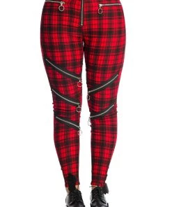 Banned Enchanted Stretch Skinny Trousers In Red Tartan Winter