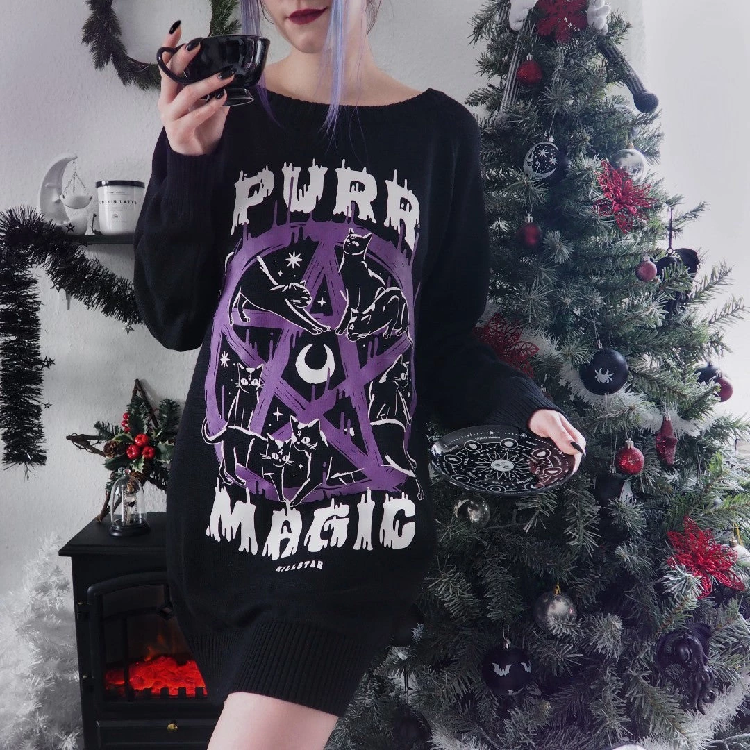 Killstar Purr Magic Knit Sweater Cat Print 3 Killstar Purr Magic Knit Sweater Cat Print