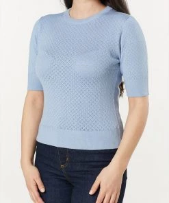 Timeless London Daisy Knit Top In Light Blue - I'm Eco-Friendly!