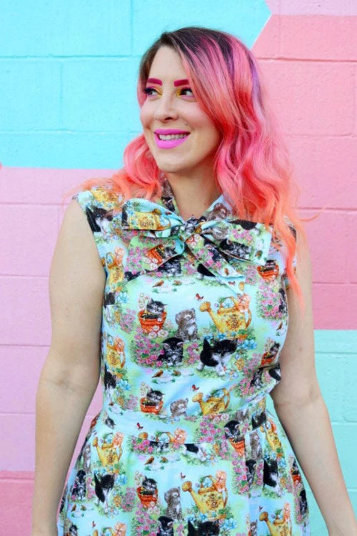 Retrolicious Bow Top In Kittens Print Clothing 1 Retrolicious Bow Top In Kittens Print Clothing