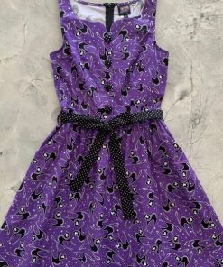 New Arrivals And Restocks Retrolicious Ida Dress In Scaredy Cat Print Purple And Polkadot