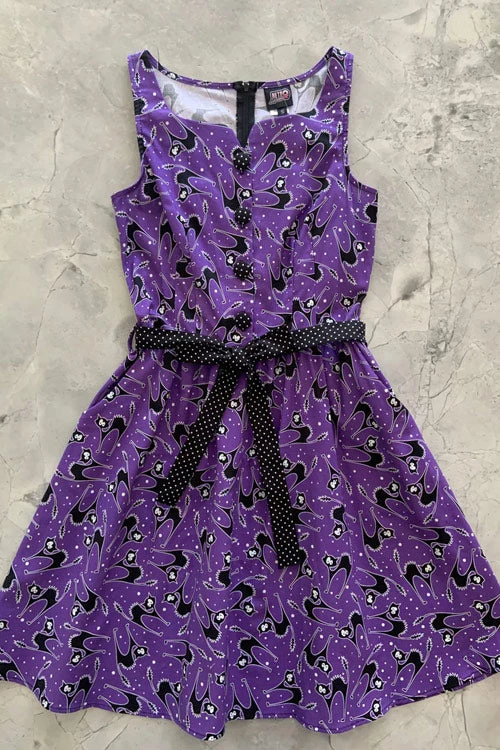 New Arrivals And Restocks Retrolicious Ida Dress In Scaredy Cat Print Purple And Polkadot 1 New Arrivals And Restocks Retrolicious Ida Dress In Scaredy Cat Print Purple And Polkadot
