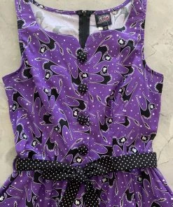 New Arrivals And Restocks Retrolicious Ida Dress In Scaredy Cat Print Purple And Polkadot