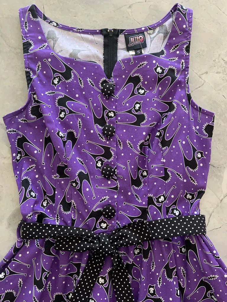 New Arrivals And Restocks Retrolicious Ida Dress In Scaredy Cat Print Purple And Polkadot 2 New Arrivals And Restocks Retrolicious Ida Dress In Scaredy Cat Print Purple And Polkadot