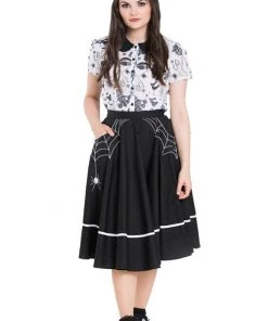 Clothing Hell Bunny Miss Muffet 50's Skirt In Black With White Trims