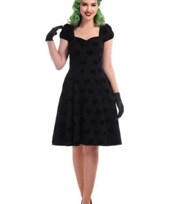 Collectif Mimi Doll Dress In Black Velvet Flocked Cat Print 8 Collectif Mimi Doll Dress In Black Velvet Flocked Cat Print