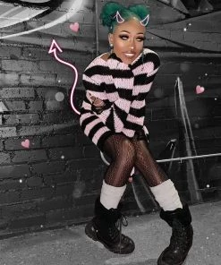 Killstar Courtney Punk Knit Sweater Black And Pink 13 Killstar Courtney Punk Knit Sweater Black And Pink