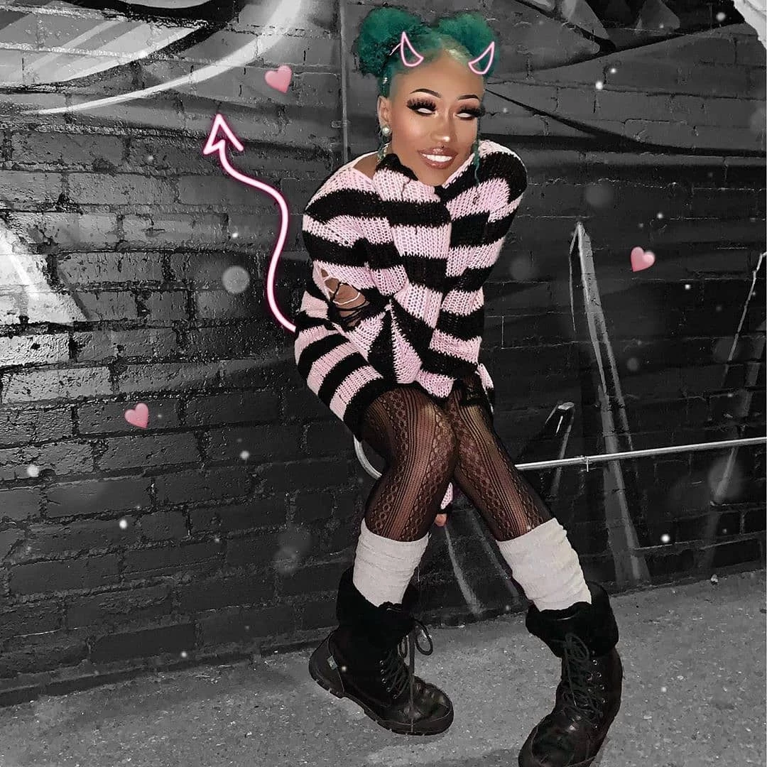 Killstar Courtney Punk Knit Sweater Black And Pink 3 Killstar Courtney Punk Knit Sweater Black And Pink