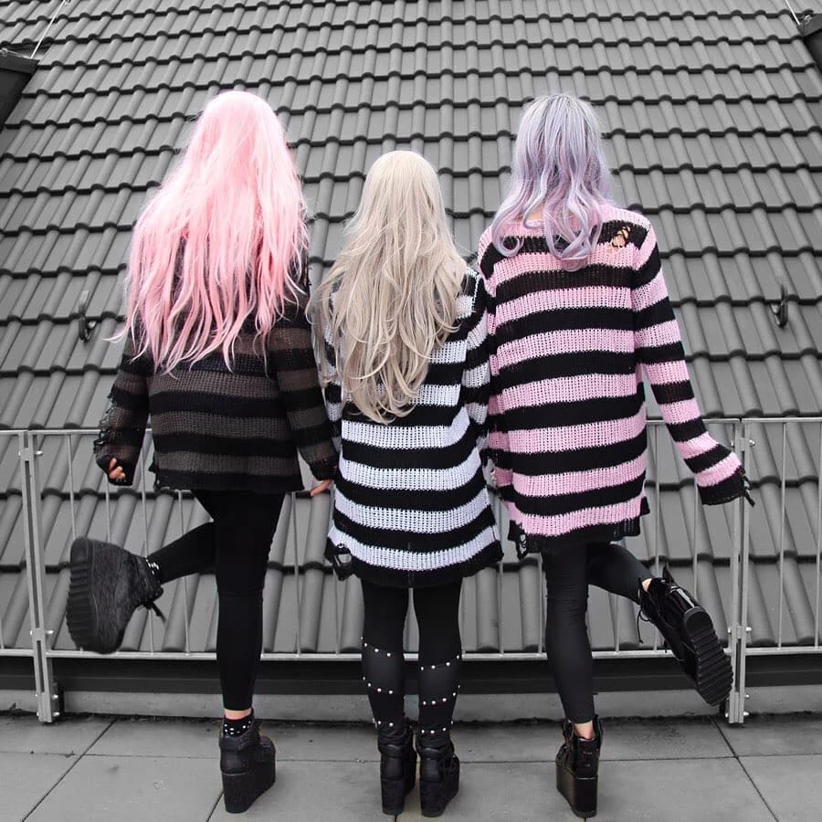 Killstar Courtney Punk Knit Sweater Black And Pink 4 Killstar Courtney Punk Knit Sweater Black And Pink