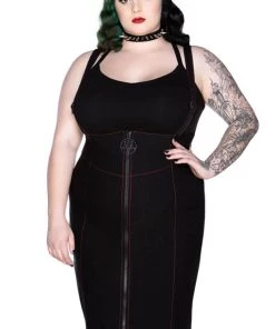 Clothing Killstar Adversary Midi Suspender Wiggle Skirt In Black