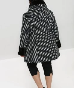 Hell Bunny Amelia Coat In Black And White Polkadot