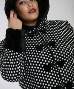 Hell Bunny Amelia Coat In Black And White Polkadot