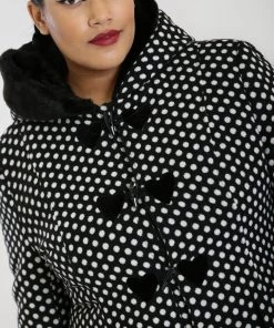 Hell Bunny Amelia Coat In Black And White Polkadot