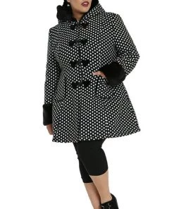 Hell Bunny Amelia Coat In Black And White Polkadot