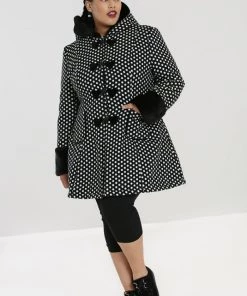 Hell Bunny Amelia Coat In Black And White Polkadot