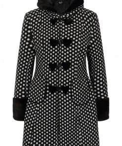 Hell Bunny Amelia Coat In Black And White Polkadot