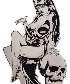 Dark Alternative Kreepsville 666 Elvira Silver Comic Skull Extra Large Enamel Pin