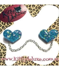 Kitty Deluxe Cardigan Clips In Blue Sparkle Heart Design