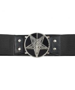 Kreepsville 666 Elastic Belt With Goat Head Baphomet Buckle In Black New Arrivals And Restocks