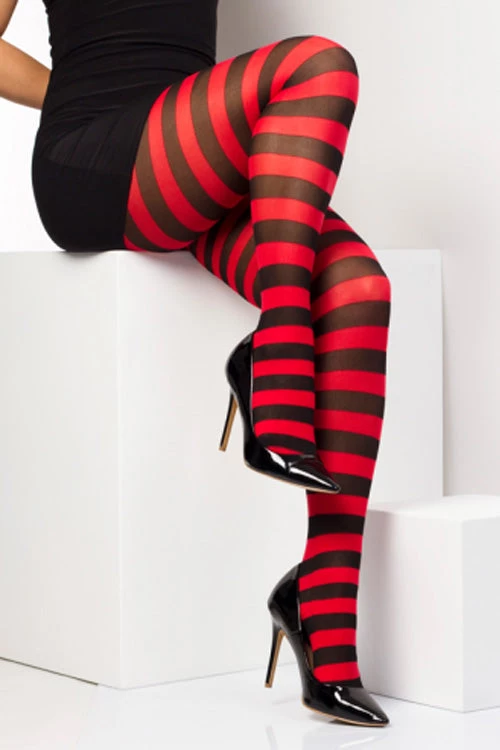 Pamela Mann Hosiery 50 Denier Opaque Striped Tights In Black/Red Winter 1 Pamela Mann Hosiery 50 Denier Opaque Striped Tights In Black/Red Winter