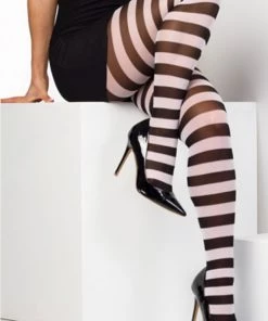 Pamela Mann Hosiery Pamela Mann Curvy Super-Stretch Striped Tights In Black/White